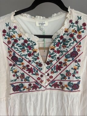 Umgee Cream Tunic with Multicolor Floral Embroidery